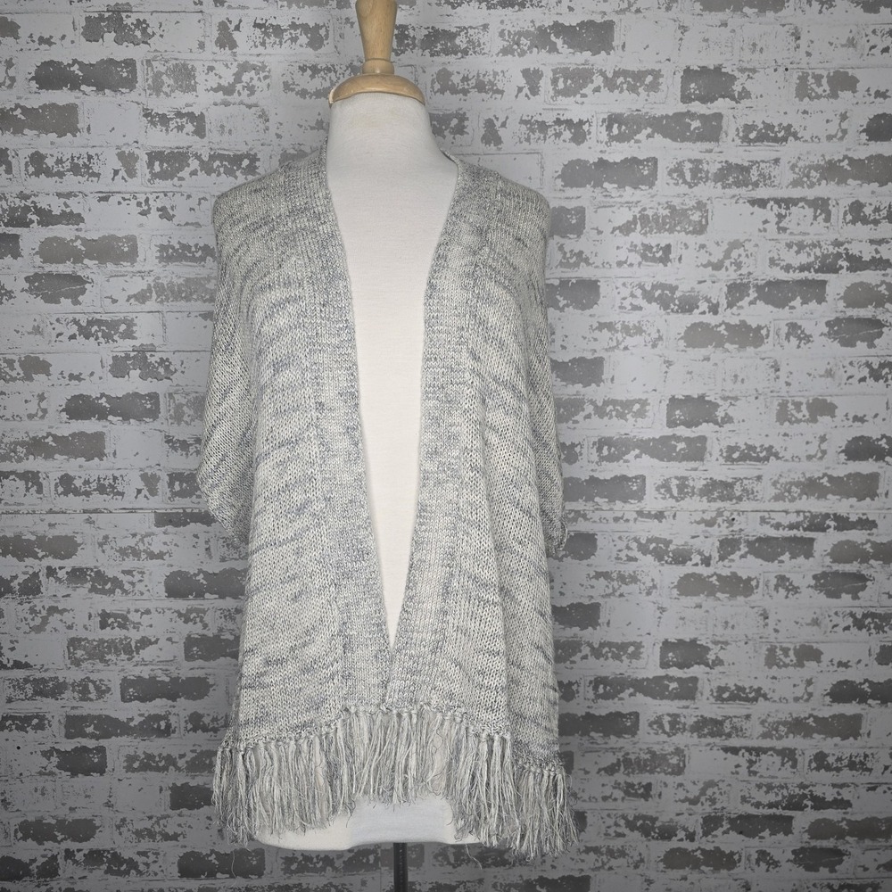 NEW $298 Joie Sweater Womens Small Sona Fringe Hem Cardigan Open Front Gray Flax